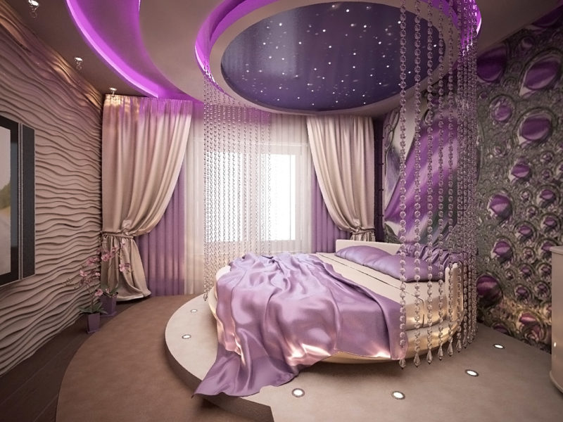 Натяжные потолки для спальни в романтическом стиле