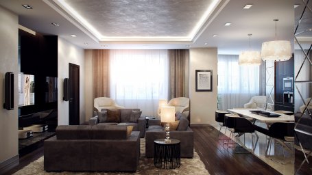 Эффектно, стильно и недорого – потолки в гостиной