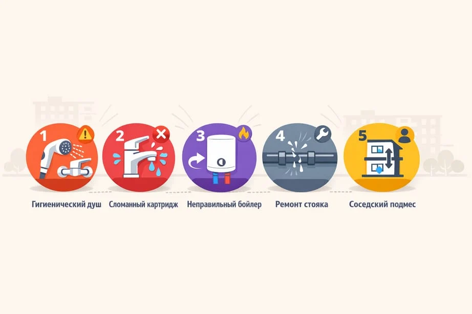 Обратный ход счетчика ГВС: 5 причин передавливания, диагностика неисправности смесителя и роль обратного клапана.