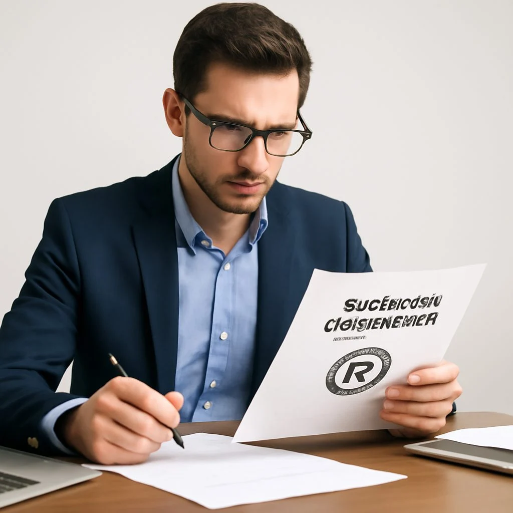 Предприниматель анализирует документы по регистрации товарного знака