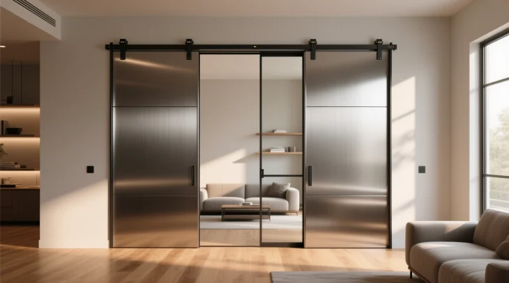 Стальные двери и раздвижные межкомнатные двери в одном доме