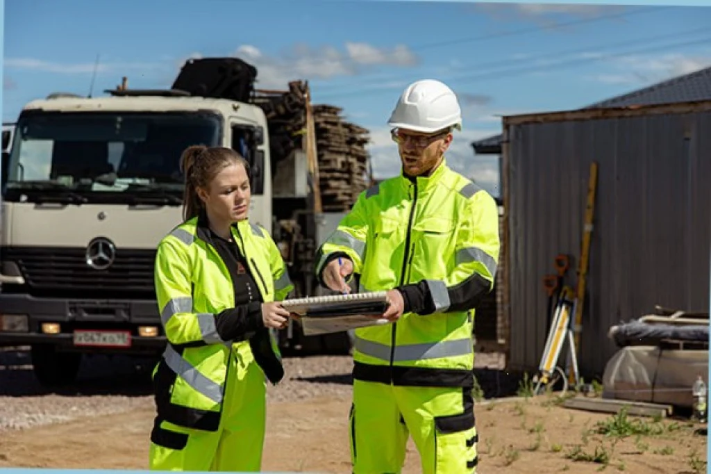 Мужчина и женщина в повседневной рабочей форме на складе