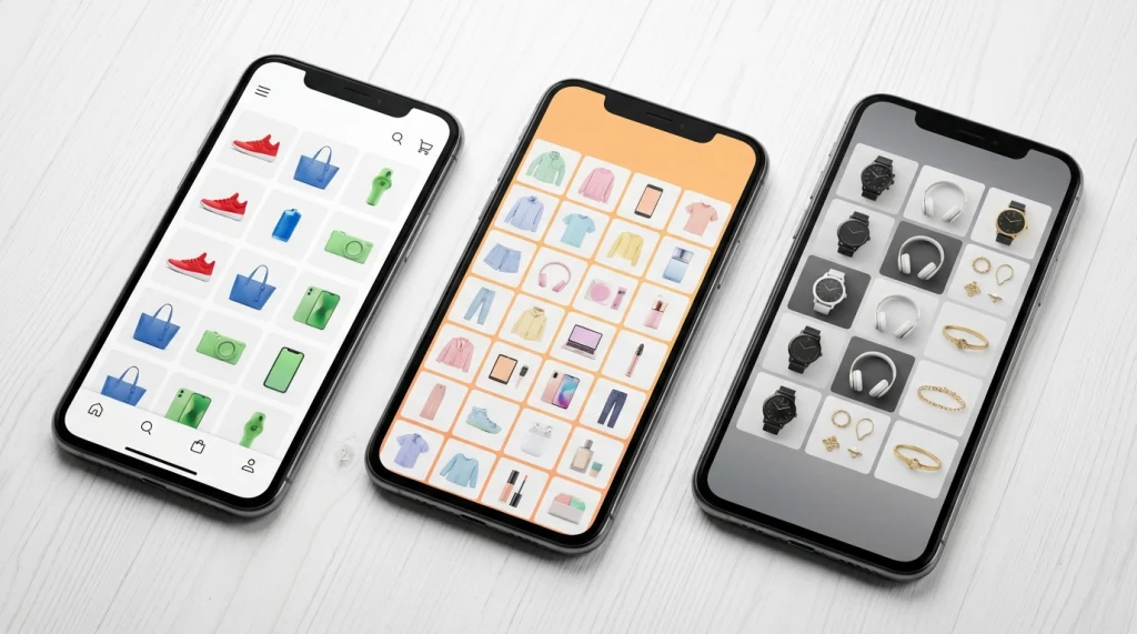 Сравнение интерфейсов JD.com, Taobao и Tmall с примерами товаров
