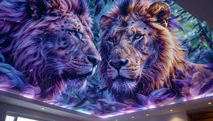 Фотопечать на натяжном потолке с изображением животных