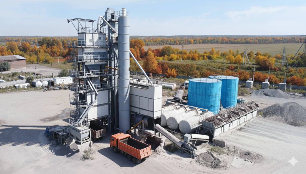 Стационарная асфальтосмесительная установка с системой дозирования и смесителем