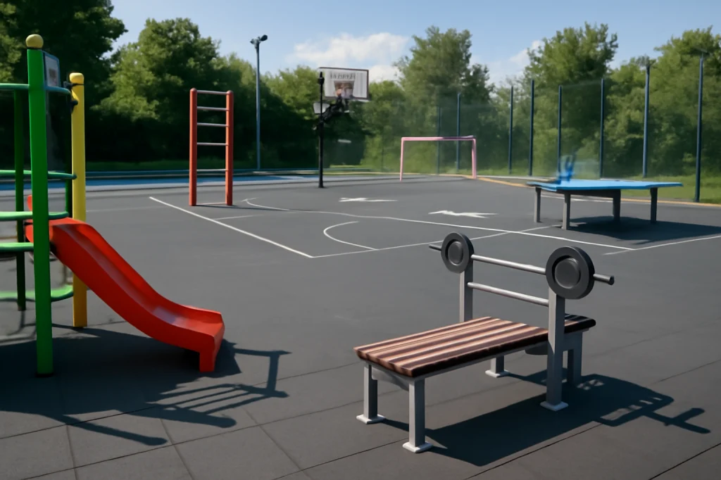 Универсальная спортивная площадка с резиновым покрытием без людей