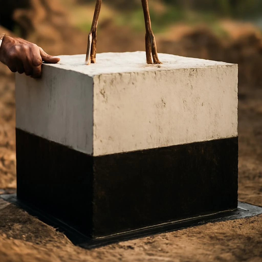 Монтаж блока ФБС 9.4.6 с гидроизоляцией