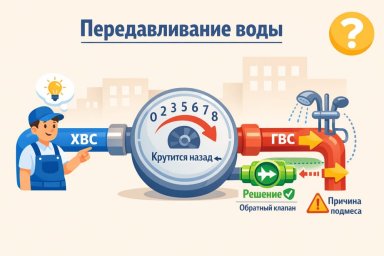 Обратный ход счетчика ГВС: 5 причин передавливания, диагностика неисправности смесителя и роль обратного клапана.