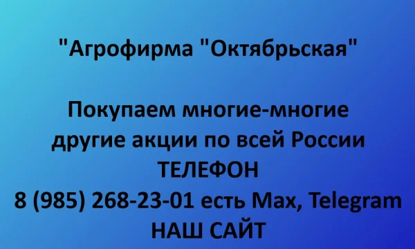 Покупаем акции &laquo;Агрофирма Октябрьская&raquo; по выгодной цене! 0