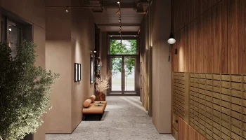 Урбанистический гедонизм в лобби ЖК «Бестселлер»: библиотека, каминный зал и комьюнити-центр