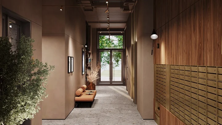 Урбанистический гедонизм в лобби ЖК «Бестселлер»: библиотека, каминный зал и комьюнити-центр